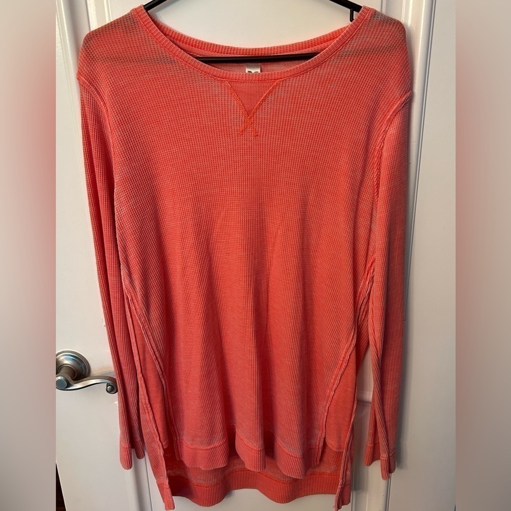Green Tea Waffle Weave  Long Sleeve Tunic Shirt